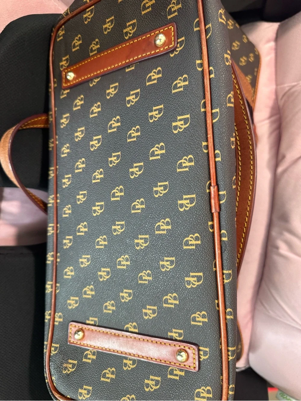 Dooney & Bourke Brown Logo Messenger Bag with Tan Trim